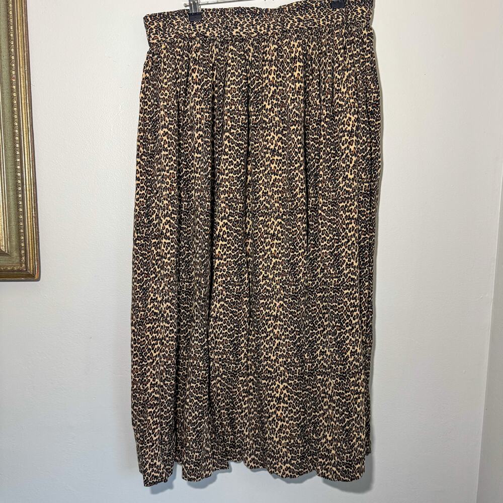 Vintage Stonebridge Leopard Print Pleated Maxi Skirt Animal Print XL
